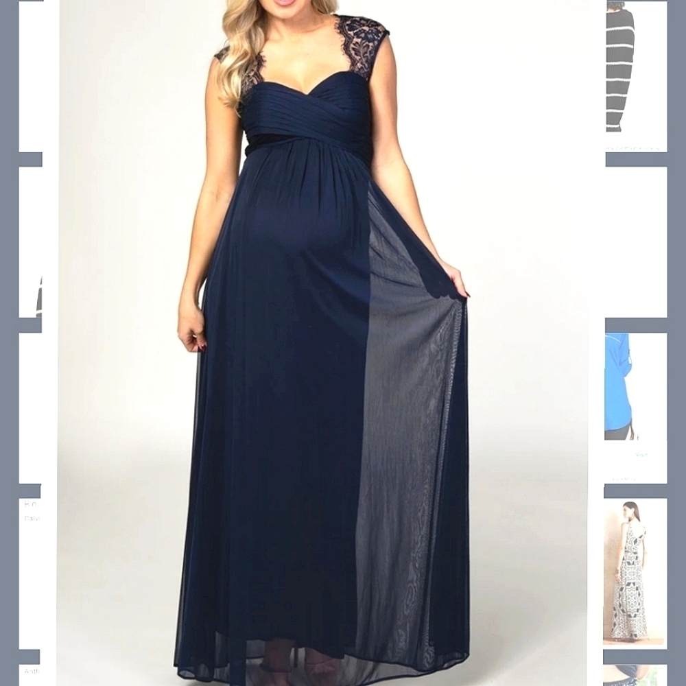 "PinkBlush" brand lace accent chiffon maxi dress